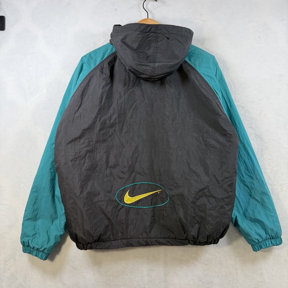 Vintage 90s Nike Windbreaker Womens XL Blue/Black Colorblock Center Swoosh Logo
